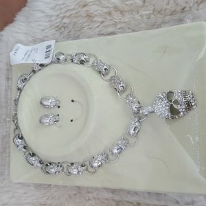silver skull necklace/earrings